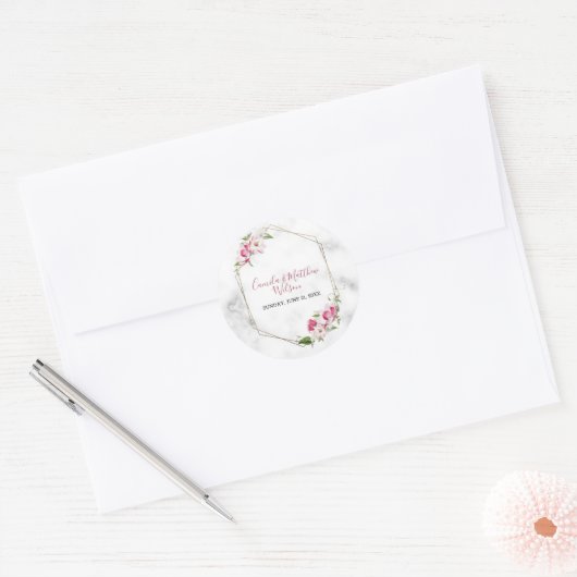 Marmer en bloemen ronde sticker (Envelop)