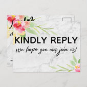 Marmer en Boho Flowers Menu Keuze RSVP Briefkaart (Voorkant / Achterkant)