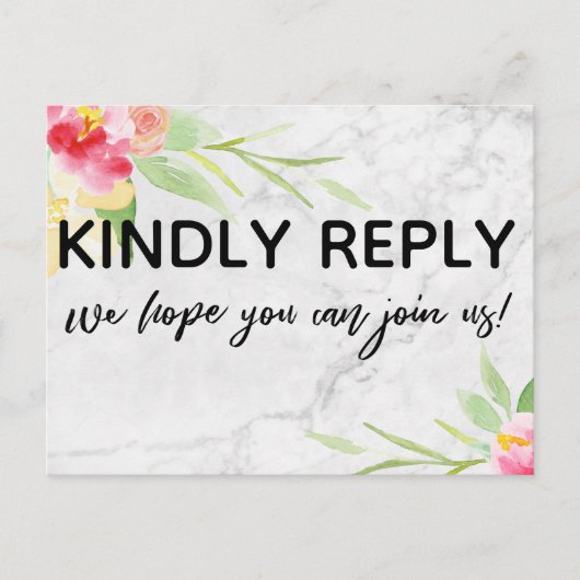 Marmer en Boho Flowers Menu Keuze RSVP Briefkaart (Voorkant)