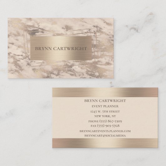 Marmer en Champagne Shimmer Modern Elegant Visitekaartje (Voorkant / Achterkant)