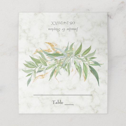 Marmer en Eucalyptus Greenery Wedding Table Plaatskaartje (Buitenkant ongevouwen)