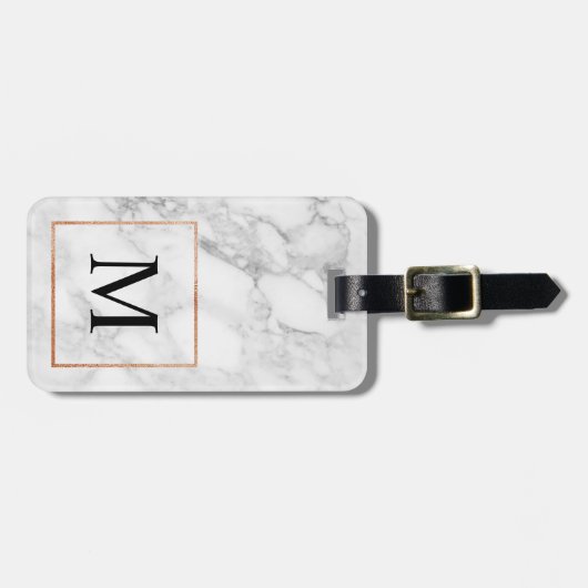 Marmer en Faux Folie Border Monogram Bagagelabel (Voorkant horizontaal)