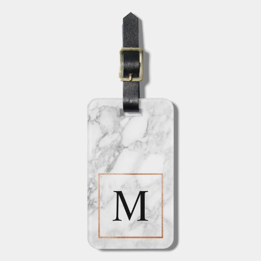Marmer en Faux Folie Border Monogram Bagagelabel (Voorkant verticaal)