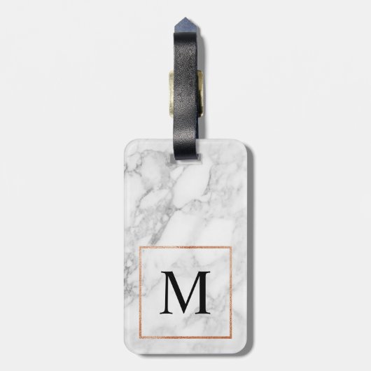 Marmer en Faux Folie Border Monogram Bagagelabel (Achterkant verticaal)
