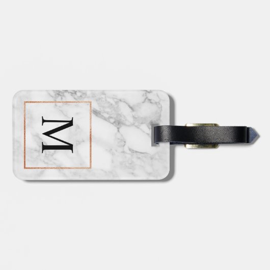 Marmer en Faux Folie Border Monogram Bagagelabel (Achterkant horizontaal)