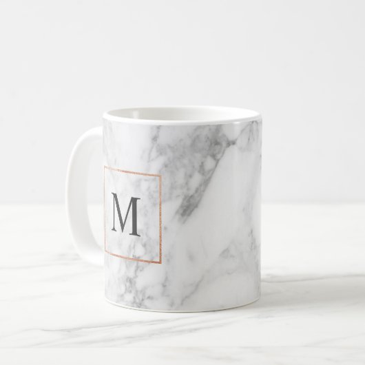 Marmer en Faux Folie Border Monogram Initiaal Mok (Voorkant links)