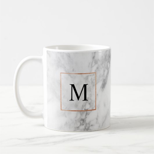 Marmer en Faux Folie Border Monogram Initiaal Mok (Links)