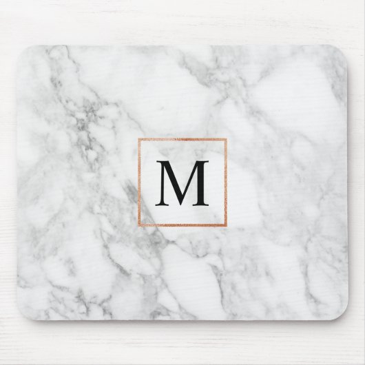 Marmer en Faux Folie Border Monogram Muismat (Voorkant)