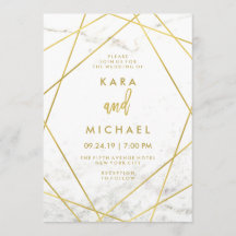 Marmer en Faux Gold Geometric Wedding Invite