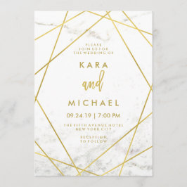 Marmer en Faux Gold Geometric Wedding Invite Kaart