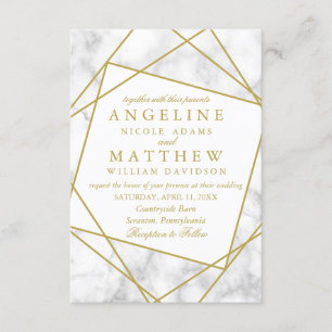 Marmer en Faux Gold Geometric Wedding Invite Kaart