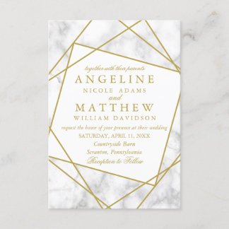 Marmer en Faux Gold Geometric Wedding Invite Kaart