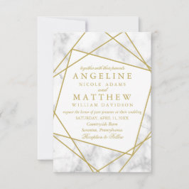 Marmer en Faux Gold Geometric Wedding Invite Kaart