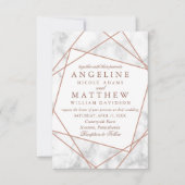 Marmer en Faux Roos Gold Geometric Wedding Invite Kaart (Voorkant)