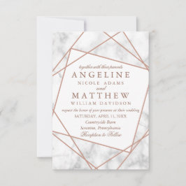 Marmer en Faux Roos Gold Geometric Wedding Invite Kaart