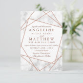 Marmer en Faux Roos Gold Geometric Wedding Invite Kaart (Staand voorkant)