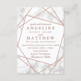 Marmer en Faux Roos Gold Geometric Wedding Invite Kaart