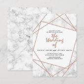 Marmer en Faux Roos Gold Geometric Wedding Invite Kaart (Voorkant / Achterkant)
