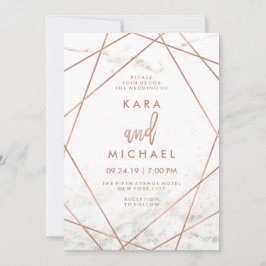 Marmer en Faux Roos Gold Geometric Wedding Invite Kaart