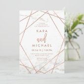 Marmer en Faux Roos Gold Geometric Wedding Invite Kaart (Staand voorkant)