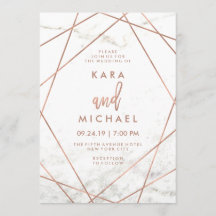 Marmer en Faux Roos Gold Geometric Wedding Invite
