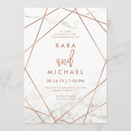 Marmer en Faux Roos Gold Geometric Wedding Invite Kaart