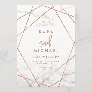 Marmer en Faux Roos Gold Geometric Wedding Invite Kaart