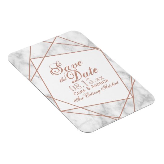 Marmer en Faux Roos Gold Save the Date Magneet (Rechterzijde)