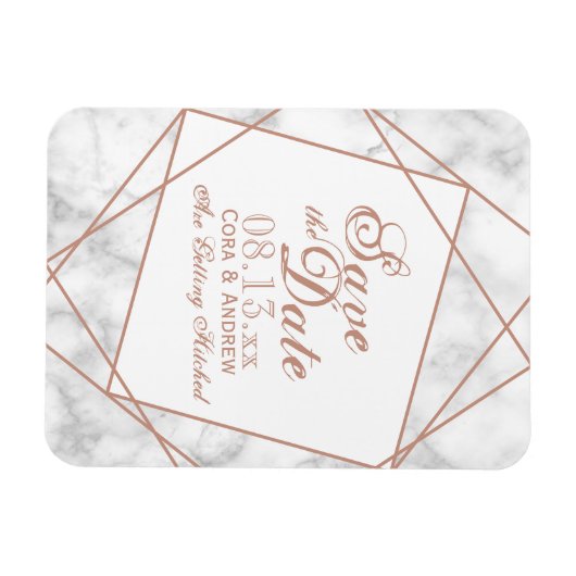 Marmer en Faux Roos Gold Save the Date Magneet (Horizontaal)