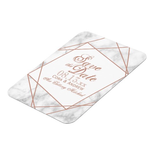 Marmer en Faux Roos Gold Save the Date Magneet (Linkerzijde)