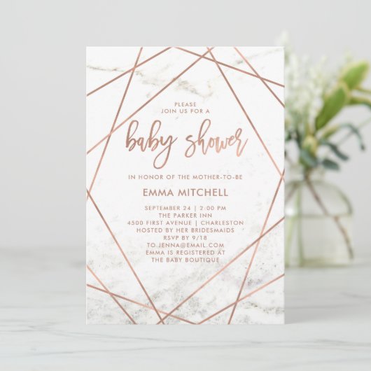 Marmer en Faux Roos Goud Geometrisch Baby shower Kaart (Staand voorkant)