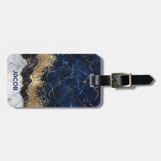 Marmer en Glitter Bagagelabel (Voorkant horizontaal)