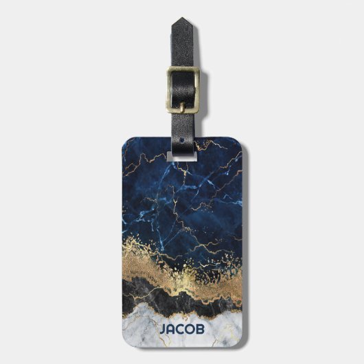 Marmer en Glitter Bagagelabel (Voorkant verticaal)