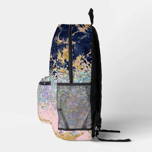Marmer en glitter girly monogram bedrukte rugzak (Rechts)