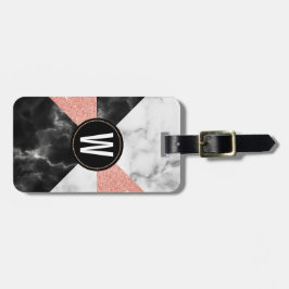 Marmer en Glitter Kijk Monogramed Bagagelabel