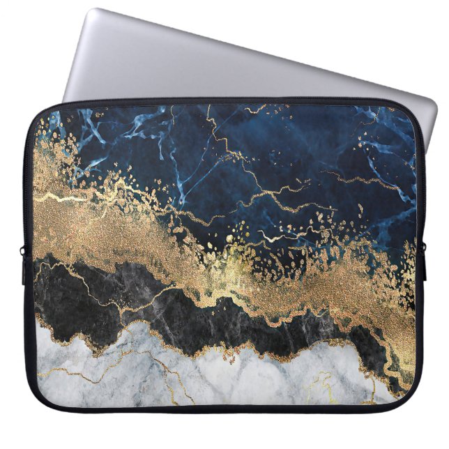 Marmer en Glitter Laptop Sleeve (Voorkant)