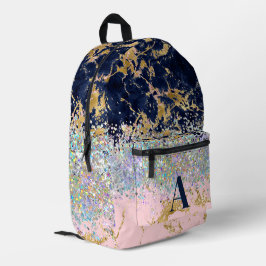 Marmer en glitters meisjesmonogram bedrukte rugzak