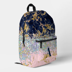 Marmer en glitters meisjesmonogram bedrukte rugzak