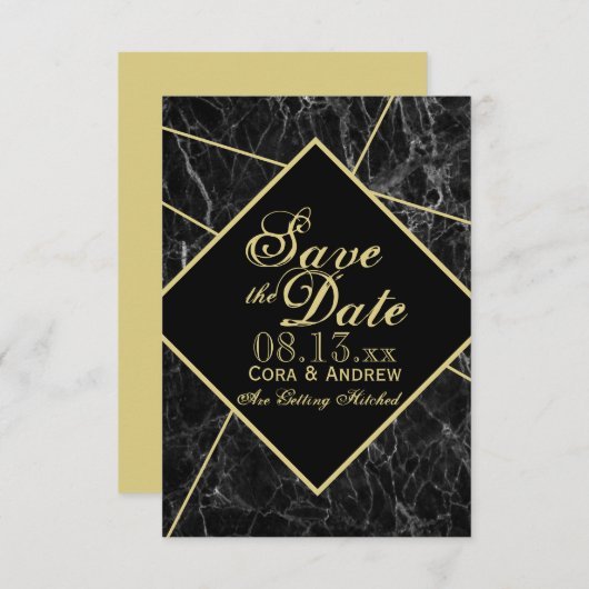 Marmer en Gold Art Deco Geometric Save the Date I Kaart (Voorkant / Achterkant)