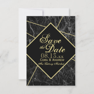 Marmer en Gold Art Deco Geometric Save the Date I Kaart