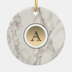 Marmer en Gold Initiaal Elegant Keramisch Ornament