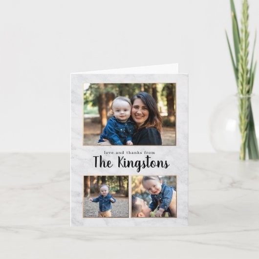 Marmer en Goud 3 Fotocollage Dank u Kaarten (Voorkant)