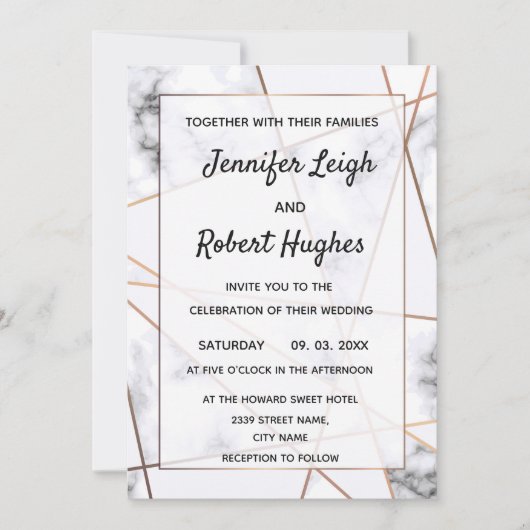 Marmer en goud elegante bruiloft uitnodiging (Voorkant)