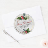 Marmer en Goud Kerst Holly Familie Adres Ronde Sticker (Envelop)