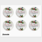 Marmer en Goud Kerst Holly Familie Adres Ronde Sticker (Vel)