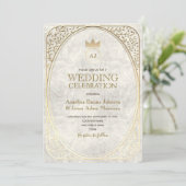 Marmer en Gouden Bloemen Lijst bruiloft Kaart (Staand voorkant)