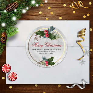Marmer en Gouden Kerstmis Hulst Familieadres Ronde Sticker