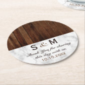 Marmer en hout bruiloft Dank u Ronde Kartonnen Onderzetter (Gebogen)