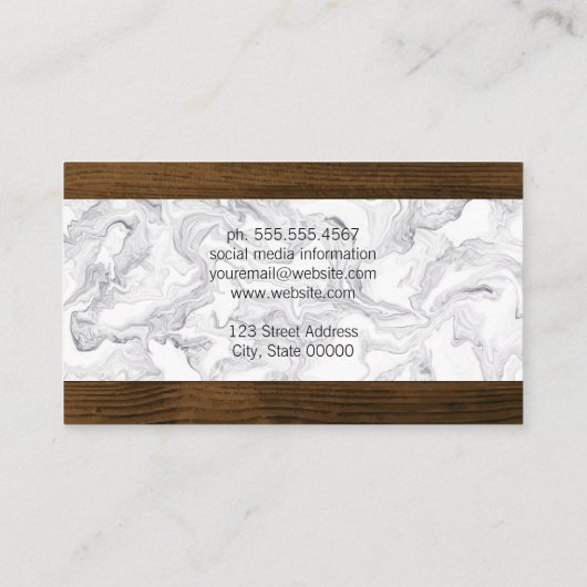 Marmer en houtversiering visitekaartje (Achterkant)