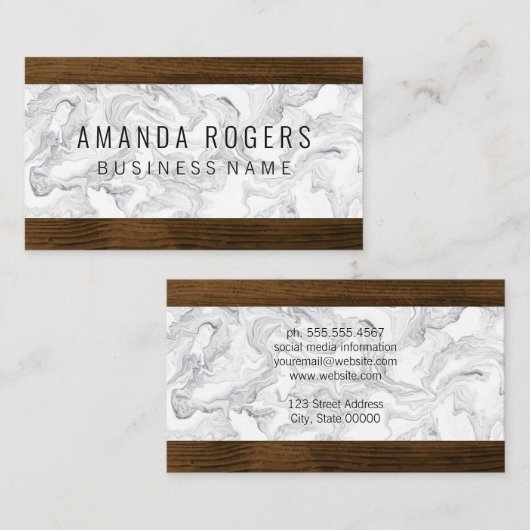 Marmer en houtversiering visitekaartje (Voorkant / Achterkant)